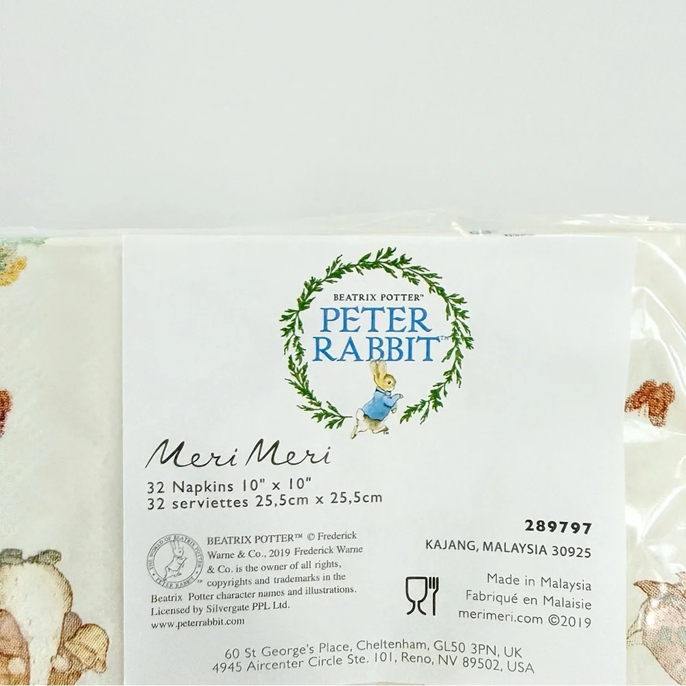 Meri Meri Peter Rabbit 32 Piece Cream Scalloped Small Cocktail Paper Napkins